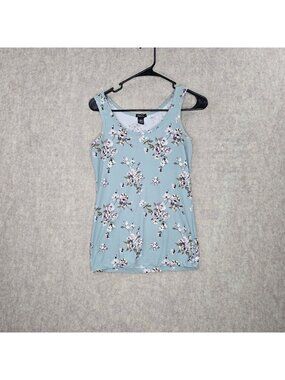 Rue21 Women’s Tank Top Blue Floral Medium Polyester/Spandex Slim Fit Scoop Neck